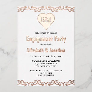 Rustic Hart Monogram Verlovingsfeest Folie Uitnodiging