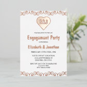 Rustic Hart Monogram Verlovingsfeest Folie Uitnodiging (Staand Voorkant)