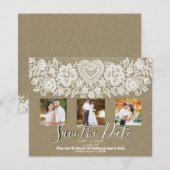 Rustic Hart Witte Kanten Kraft Foto Save the Date (Voorkant / Achterkant)