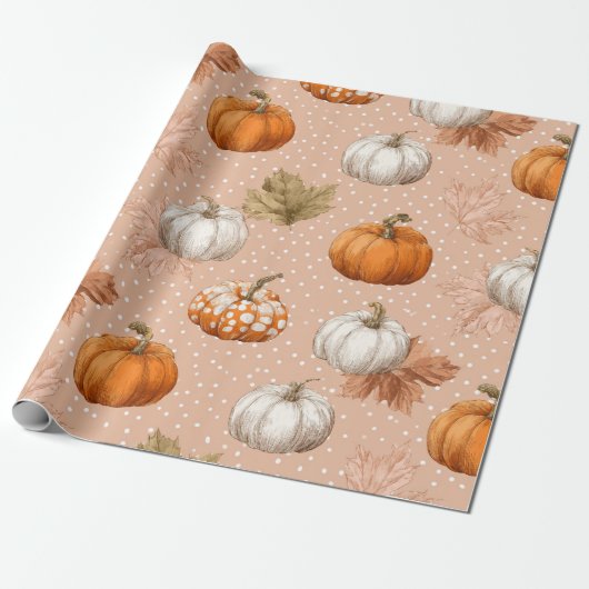 Rustic Harvest Autumn - Pompoenen & bladeren Cadeaupapier (Uitgerold)