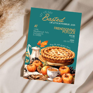 Rustic Harvest Friendsgiving Potluck-uitnodiging Feestdagenkaart