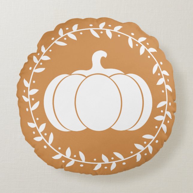 Rustic Harvest White Pumpkin & Wreath Rond Kussen (Voorkant)