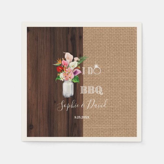 Rustic Hawaiian Floral Burlap Barn I DO Barbecue Servet (Voorkant)