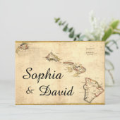 Rustic Hawaiian ThMED Map Wedding Uitnodiging (Staand voorkant)