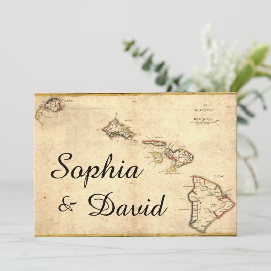 Rustic Hawaiian ThMED Map Wedding Uitnodiging (Staand voorkant)