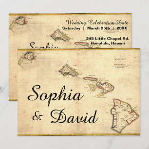 Rustic Hawaiian ThMED Map Wedding Uitnodiging
