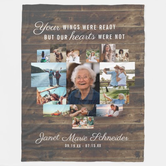 Rustic Heart | 15 Foto Collage Herdenkingsdeken Fleece Deken (Voorkant)
