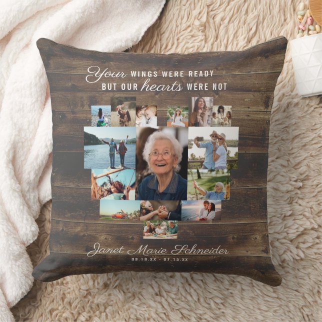 Rustic Heart | 15 foto-collage-herdenkingskussen Kussen (Deken)