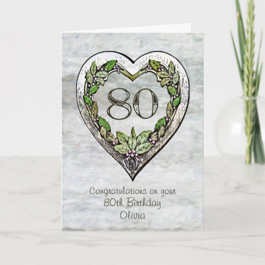 Rustic Heart 80th Birthday Kaart (Voorkant)
