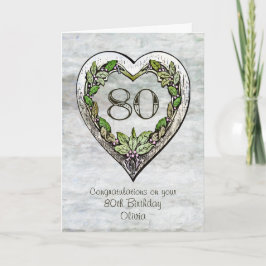 Rustic Heart 80th Birthday Kaart