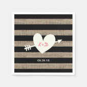 Rustic Heart & Arrow Burlap Stripes Wedding Servetten (Voorkant)