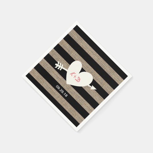 Rustic Heart & Arrow Burlap Stripes Wedding Servetten (Hoek)