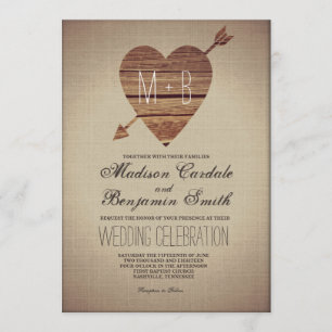 Rustic Heart Arrow Country Wedding Invitations Kaart