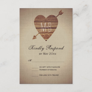Rustic Heart Arrow Country Wedding RSVP-kaarten RSVP Kaartje