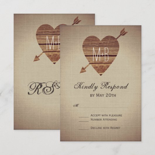 Rustic Heart Arrow Country Wedding RSVP-kaarten RSVP Kaartje (Voorkant / Achterkant)