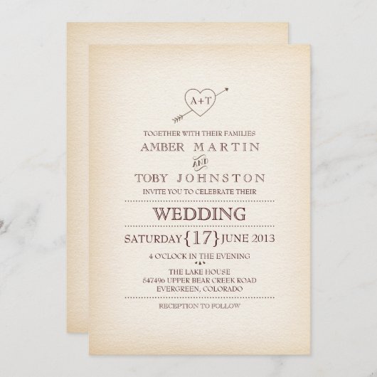 Rustic Heart & Arrow Uitnodiging voor een bruiloft (Voorkant / Achterkant)