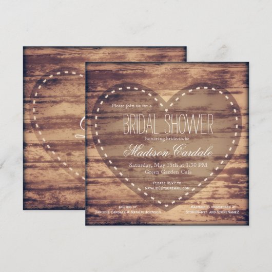 Rustic Heart Barn Wood Vrijgezellenfeest Invites Kaart