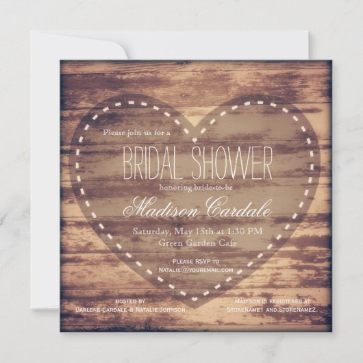 Rustic Heart Barn Wood Vrijgezellenfeest Invites Kaart (Voorkant)