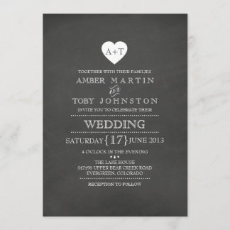 Rustic Heart Chalkboard bruiloft uitnodiging