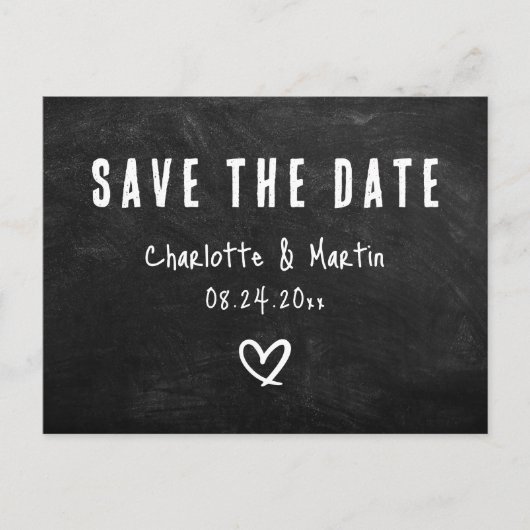 Rustic Heart Chalkboard Wedding Save the Date Briefkaart (Voorkant)