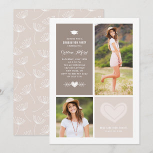 Rustic Heart Doodles Fotocollage Afstudeerfeest Kaart