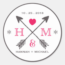 Rustic Heart en Arrow Monogram Wedding Sticker