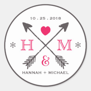 Rustic Heart en Arrow Monogram Wedding Sticker