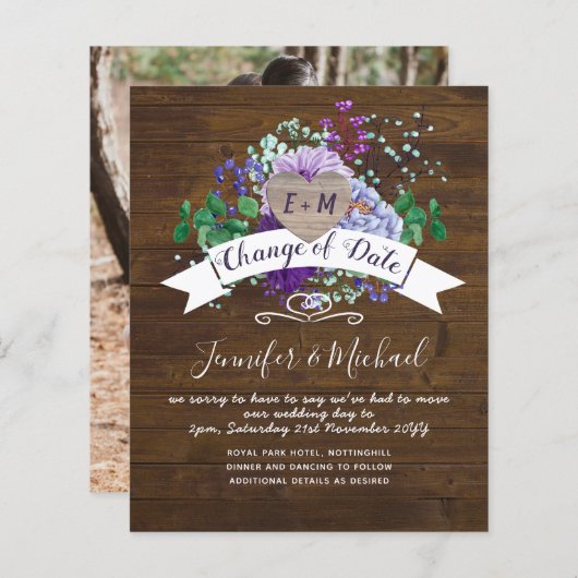 Rustic Heart FOTO Paarse Bloemen NIEUWE DATUM (Voorkant / Achterkant)