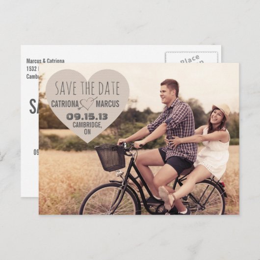 Rustic Heart  Foto Save the Date Briefkaart (Voorkant / Achterkant)