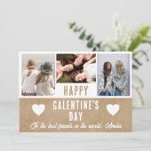 Rustic Heart Galentine's Day Friends 3 Foto Feestdagenkaart (Staand voorkant)