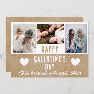 Rustic Heart Galentine's Day Friends 3 Foto Feestdagenkaart