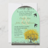 Rustic Heart Leaf Mustard Birds Wedding Invites Kaart (Achterkant)