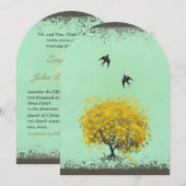 Rustic Heart Leaf Mustard Birds Wedding Invites Kaart (Voorkant / Achterkant)
