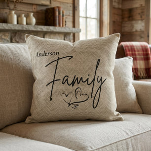 Rustic Heart Linnen Gezin Naam Beige Kussen
