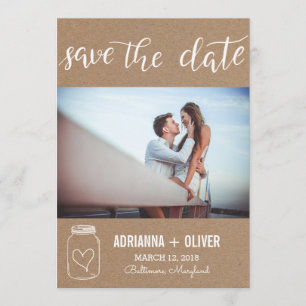 Rustic Heart Mason Jar Save the Date Couple Photo