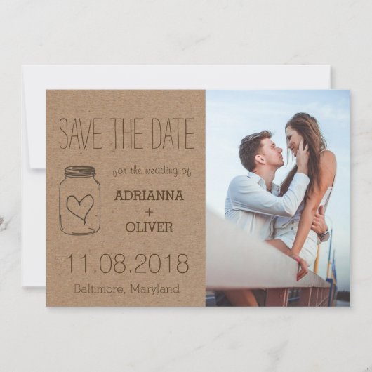 Rustic Heart MasonJar Save The Date Paar Foto 3 (Voorkant)