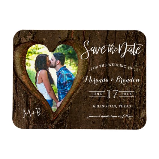 Rustic Heart met je foto Save the Date Wedding Magneet (Horizontaal)