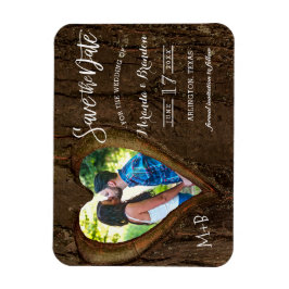 Rustic Heart met je foto Save the Date Wedding Magneet
