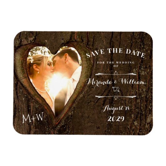 Rustic Heart met je foto Save the Date Wedding Magneet (Horizontaal)