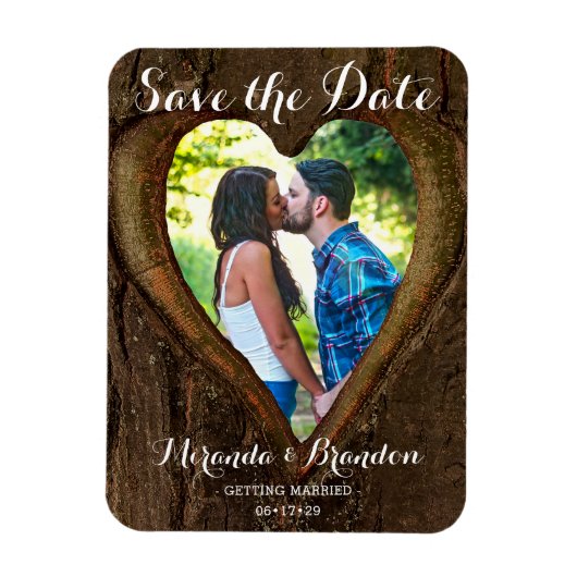 Rustic Heart met je foto Save the Date Wedding Magneet (Verticaal)