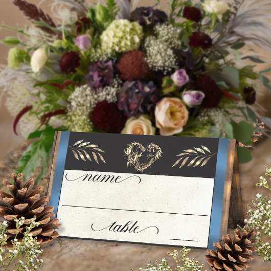 Rustic Heart & Monogram - Blauw Plaatskaartje