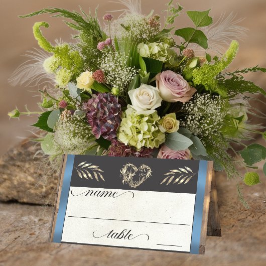 Rustic Heart & Monogram - Blauw Plaatskaartje