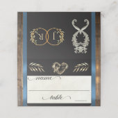 Rustic Heart & Monogram - Blauw Plaatskaartje (Buitenkant ongevouwen)