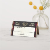 Rustic Heart & Monogram - Bordeauxrood Plaatskaartje (Voorkant)