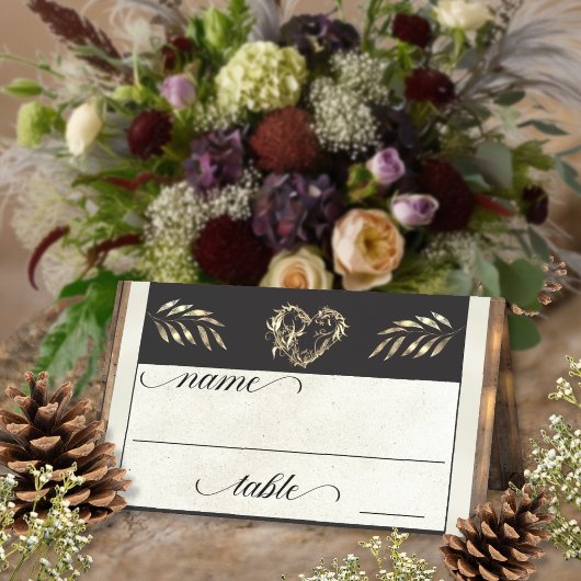 Rustic Heart & Monogram - Crème Plaatskaartje