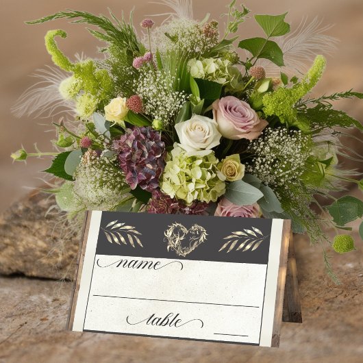 Rustic Heart & Monogram - Crème Plaatskaartje