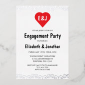 Rustic Heart Monogram Engagement Party Folie Uitnodiging (Voorkant)