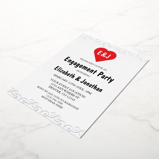 Rustic Heart Monogram Engagement Party Folie Uitnodiging (Gedraaid)