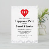 Rustic Heart Monogram Engagement Party Folie Uitnodiging (Staand Voorkant)