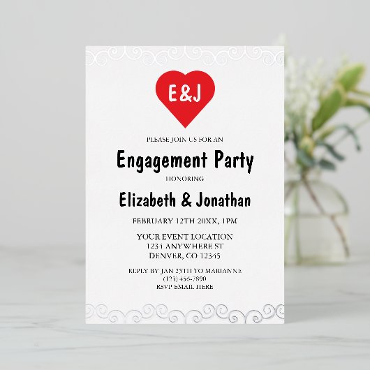 Rustic Heart Monogram Engagement Party Folie Uitnodiging (Staand Voorkant)